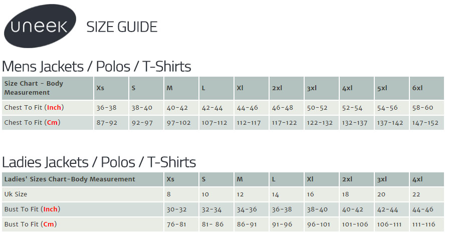 Uneek Size Guide