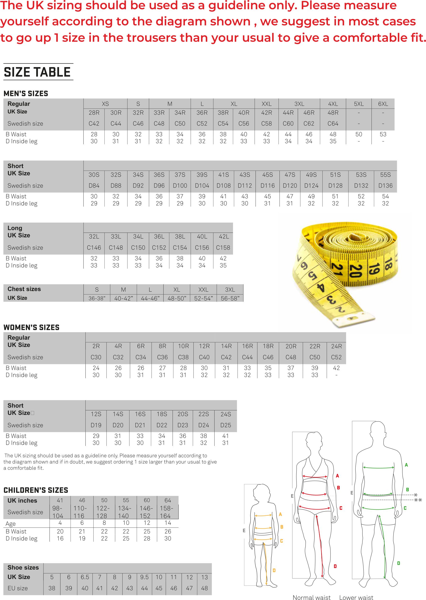 Blaklader Size Guide