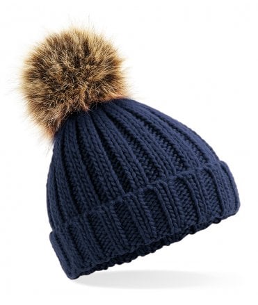 Beechfield Faux Fur Pop Pom Chunky Beanie