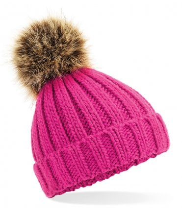 Beechfield Faux Fur Pop Pom Chunky Beanie