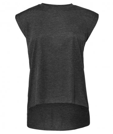 Bella Ladies Flowy Rolled Cuff Muscle T-Shirt