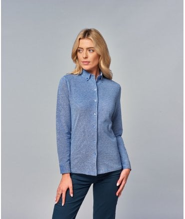 Imogen Light Blue Ladies Long Sleeve Knitted Pique Blouse