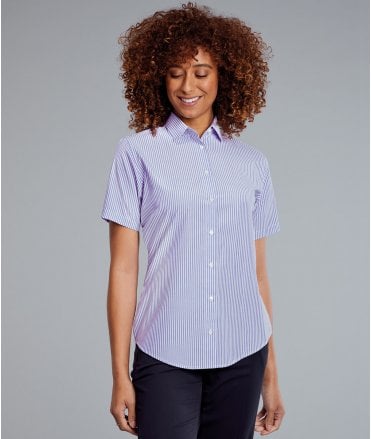 Disley Iona Lilac And White Stripe Short Sleeve Blouse