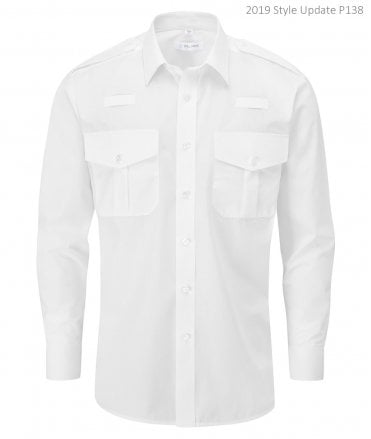 Disley Men's White Long Sleeve Pilot Shirt With Two Radio Loops