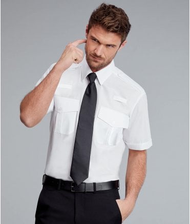 Disley Men's White Short Sleeve Pilot Shirt With Two Radio Loops