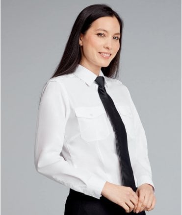 Disley Premium Weight Ladies White Long Sleeve Pilot Shirt