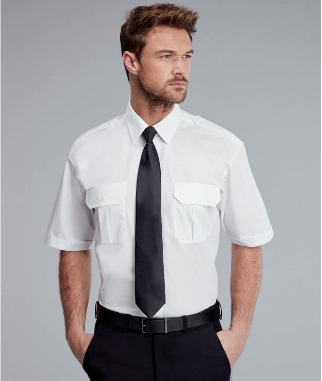 Disley  Premium Weight Mens White Short Sleeve Pilot Shirt