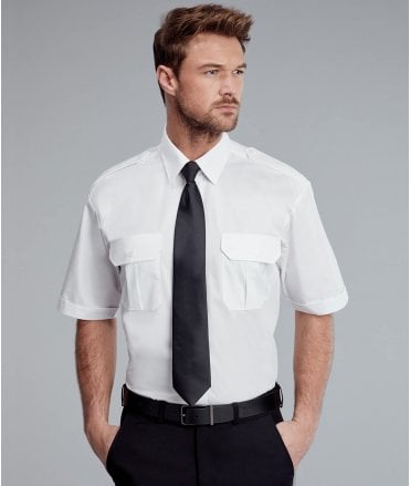 Disley Premium Weight Mens White Short Sleeve Pilot Shirt