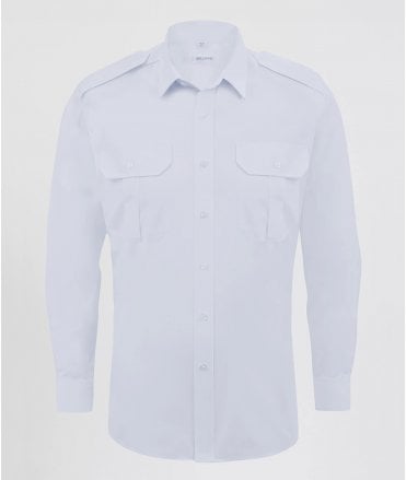 Disley Premium Weight MenÃƒ¢Ã¢â€š¬Ã¢â€ž¢s White Long Sleeve Pilot Shirt