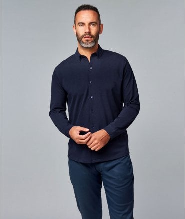 Westport Light Blue Long Sleeve Knitted Pique Shirt