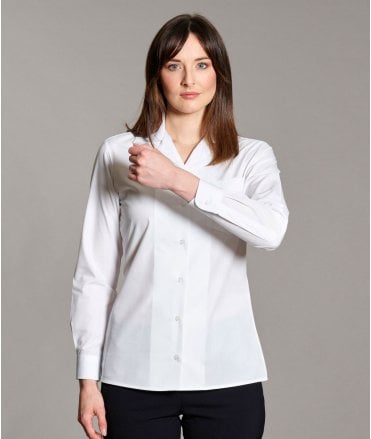 Disley White Ladies Revere Collar Long Sleeve Blouse