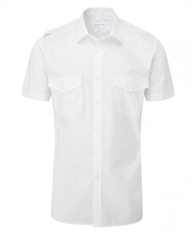 Disley  White Slim Fit Short Sleeve Pilot Shirt