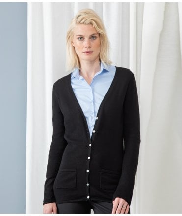 Henbury Ladies Cotton Acrylic V Neck Cardigan