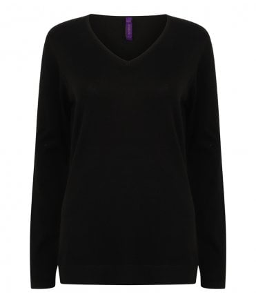 Henbury Ladies Lightweight Cotton Acrylic V Neck Sweater