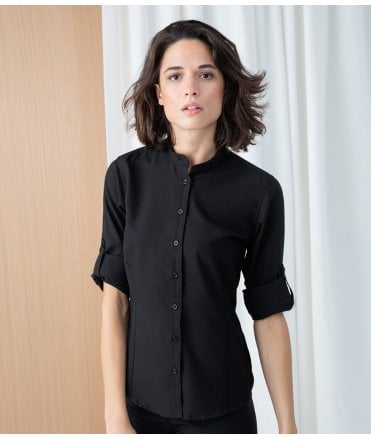 Henbury Ladies Mandarin Roll Sleeve Anti-Bac Wicking Shirt