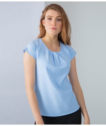 Henbury Ladies Pleat Front Short Sleeve Blouse