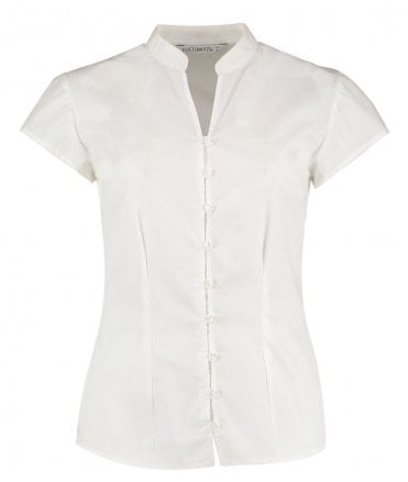 Kustom Kit Ladies Cap Sleeve V Neck Tailored Continental Blouse