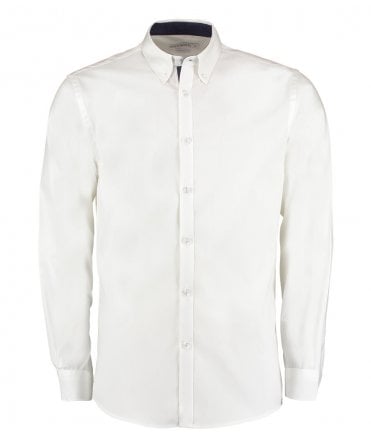 Kustom Kit Premium Long Sleeve Contrast Tailored Oxford Shirt