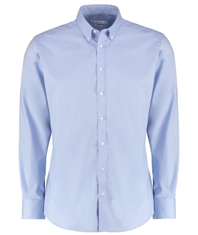 Kustom Kit  Slim Fit Stretch Long Sleeve Oxford Shirt