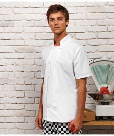 Premier Unisex Short Sleeve Stud Front Chef's Jacket