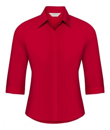 Russell Collection Ladies 3/4 Sleeve Fitted Poplin Shirt
