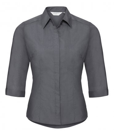 Russell Collection Ladies 3/4 Sleeve Fitted Poplin Shirt