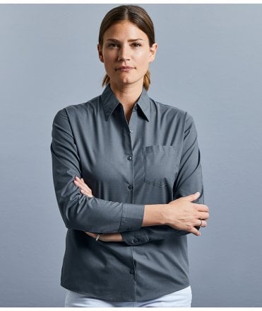 Russell Collection Ladies Long Sleeve Easy Care Poplin Shirt
