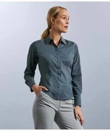 Russell Collection Ladies Long Sleeve Fitted Poplin Shirt