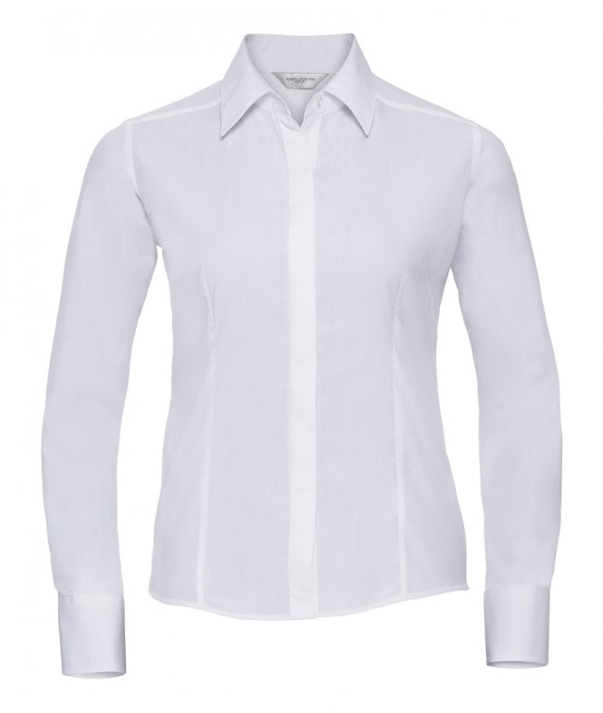 Russell Collection  Ladies Long Sleeve Fitted Poplin Shirt