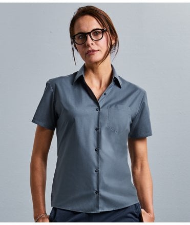 Russell Collection Ladies Short Sleeve Easy Care Poplin Shirt