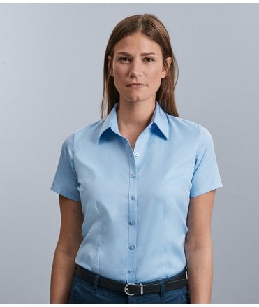 Russell Collection Ladies Short Sleeve Herringbone Shirt