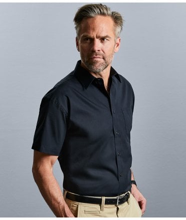 Russell Collection Short Sleeve Easy Care Cotton Poplin Shirt