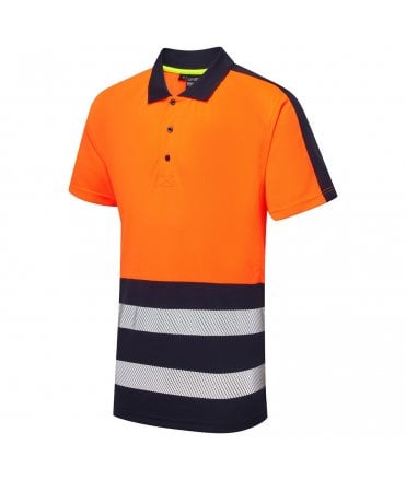 Essentials Hi-Vis Eco Coolair Orange/Navy Polo Shirt