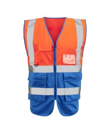 Hi Vis Orange 2 Tone Executive Vest - Orange/Royal Blue
