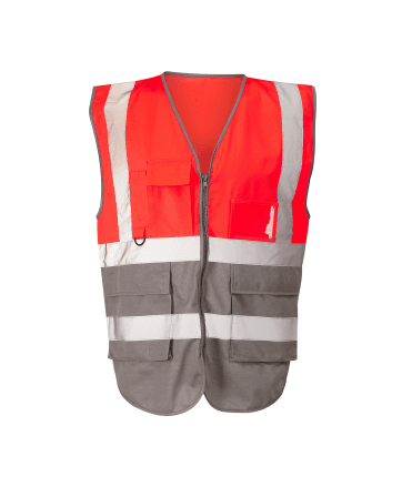 Hi Vis Orange 2 Tone Executive Vest - Red/Grey