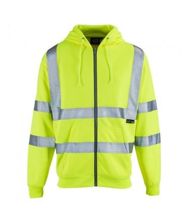 Supertouch Hi Vis Yellow Zipped Hooded Sweatshirt